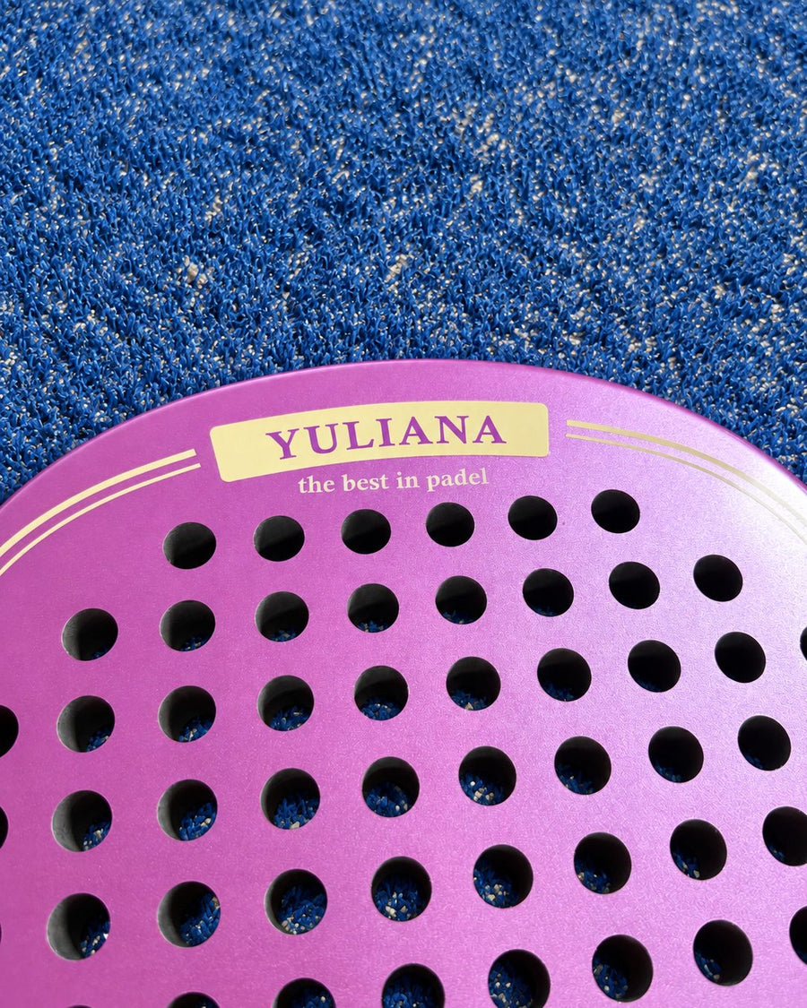 A name on the Signature plate of a Miami Rose padel racket, in place of the Eterna Sports lettering