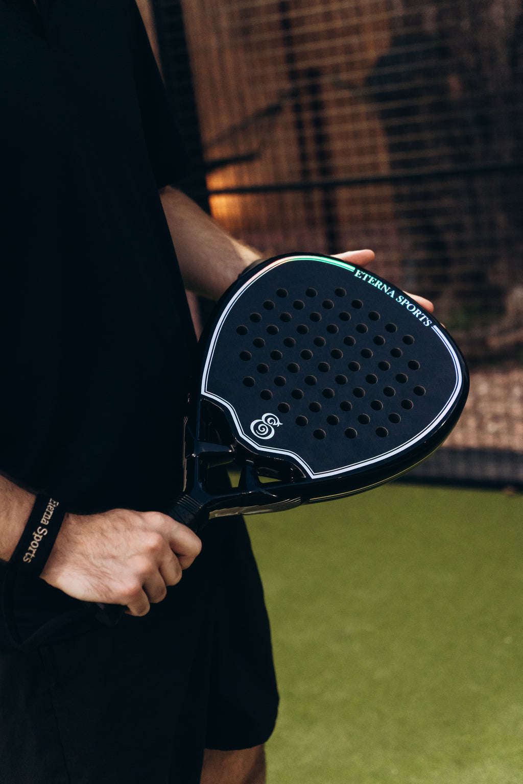 Eterna Sports Tribeca Laser Black Glossy padel racket, on-court 2