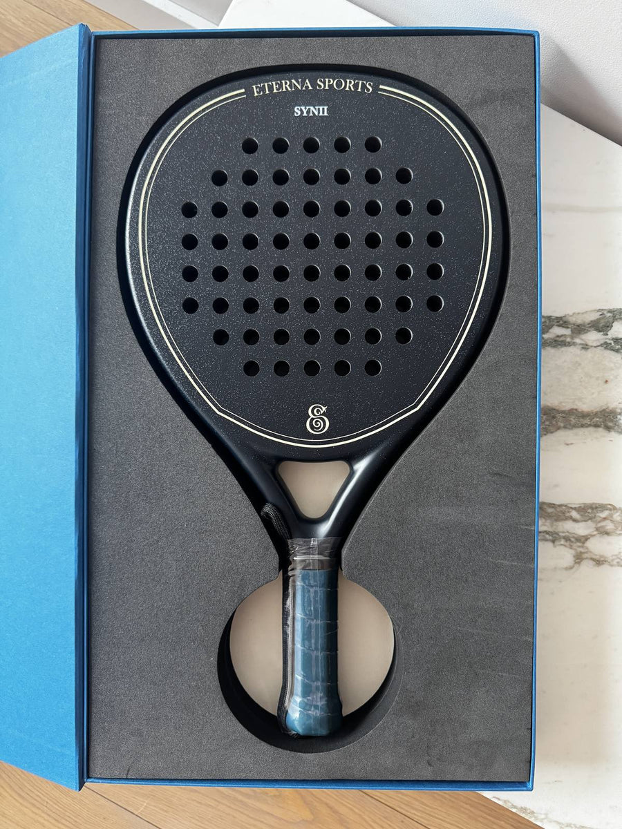 Eterna Sports padel racket with personalised engraving, presented in its box